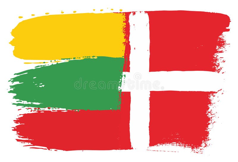 Vetor da bandeira de Lituânia & da bandeira de Dinamarca pintado à mão com escova arredondada ilustração do vetor Vetor da bandeira de Lituânia & da bandeira de Dinamarca pintado à mão com escova arredondada ilustração do vetor