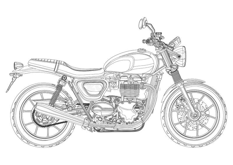 Desenho de motocicleta para colorir preto e branco para livro de colorir