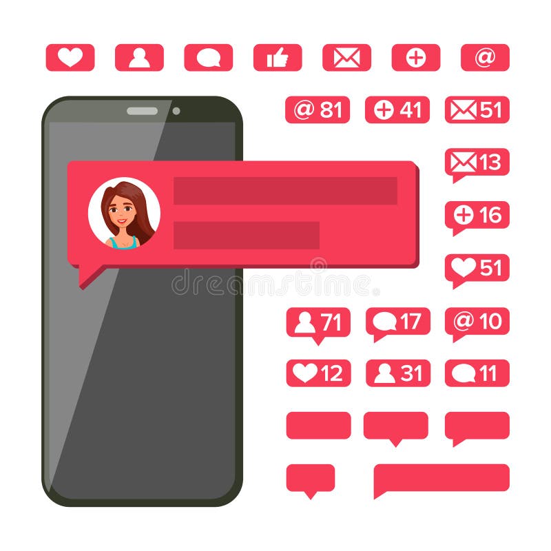 Vetor da notificação do bate-papo Tela do telefone celular Mensagens novas, gostos, email Discursos de conversa da bolha Plano is ilustração royalty free Vetor da notificação do bate-papo Tela do telefone celular Mensagens novas, gostos, email Discursos de conversa da bolha Plano is ilustração royalty free