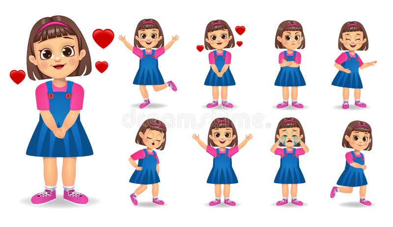 Conjunto vetorial de personagem de rapariga fofa ilustração do vetor