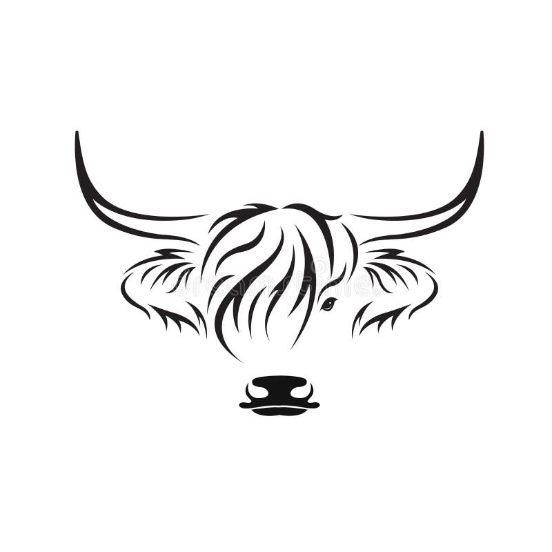 Vetor de desenho da cabeça de vaca em terras altas em fundo branco. animal de exploração. logotipos ou ícones de vacas. vetor em c