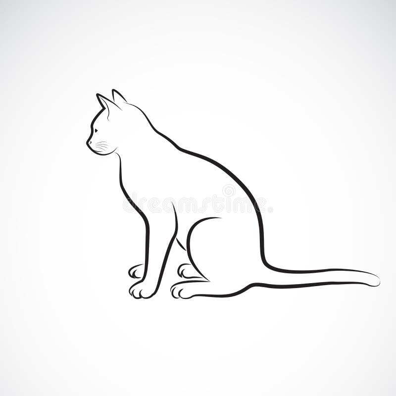 Três gatos sentados em um vetor de desenho animado em linha se sentam em um  fundo branco