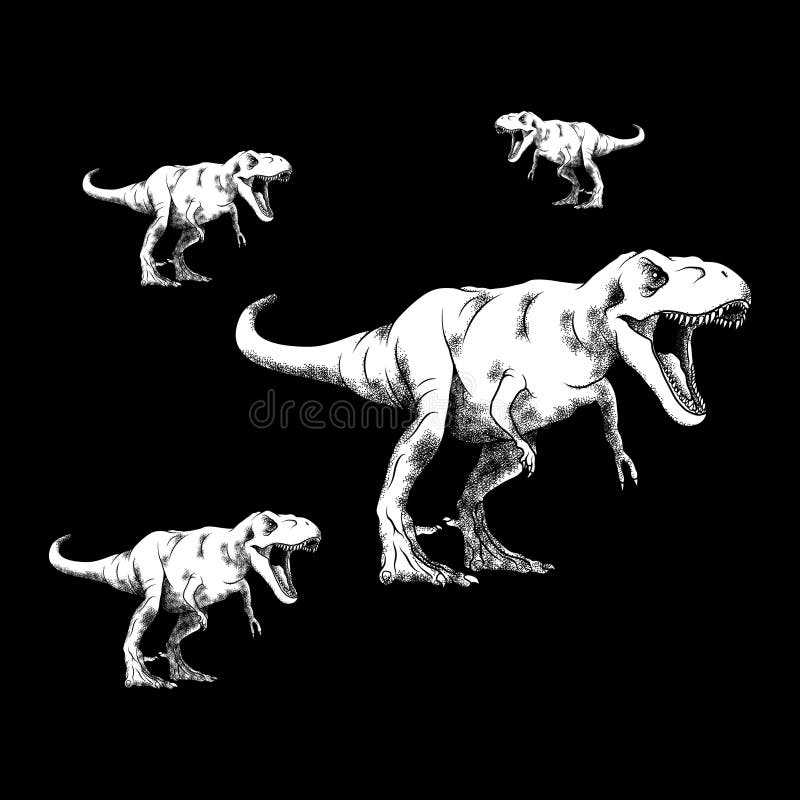 Tyrannosaurus rex esboço e silhueta ilustrações conjunto imagem