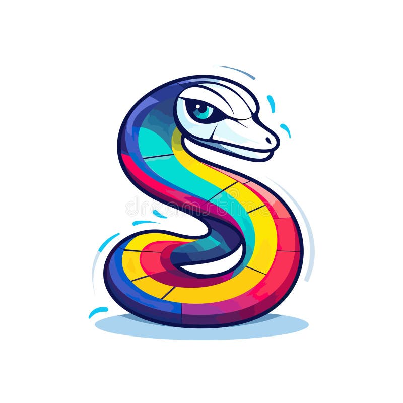 Uma cobra de desenho animado com um rosto azul e um grande sorriso