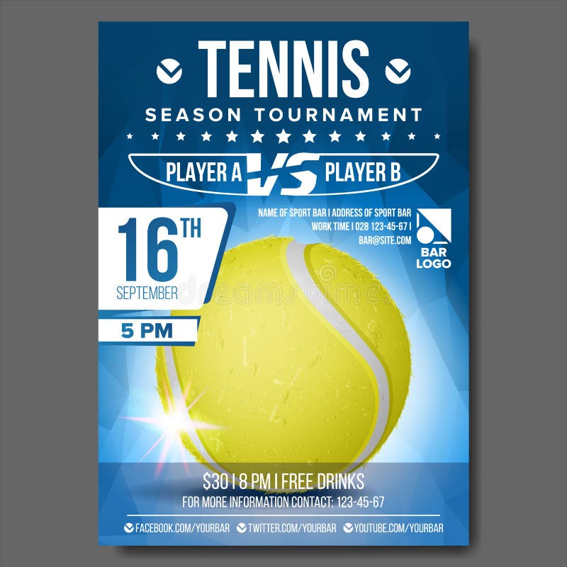 poster de tênis com desenho animado e bola amarela
