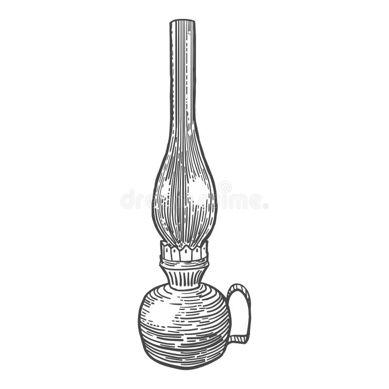 Vetor do estilo da gravura da lâmpada de querosene ilustração stock