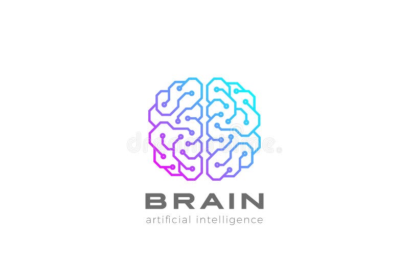 Logotipo vetorial de Inteligência Artificial Cerebral. ilustração stock