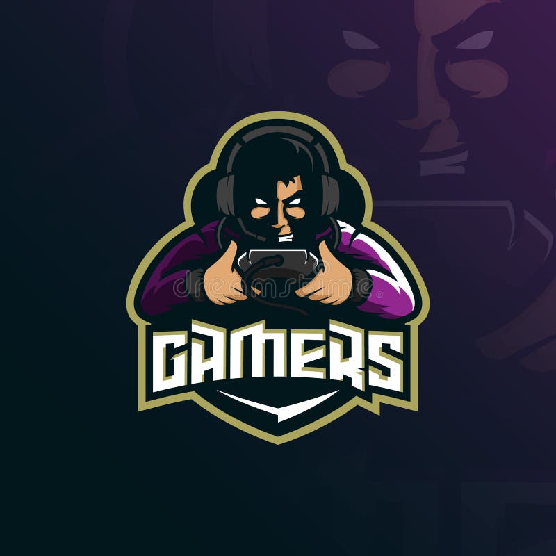 Vetor do projeto do logotipo da mascote do Gamer com estilo moderno do conceito da ilustração para a impressão do crachá, do embl ilustração stock Vetor do projeto do logotipo da mascote do Gamer com estilo moderno do conceito da ilustração para a impressão do crachá, do embl ilustração stock