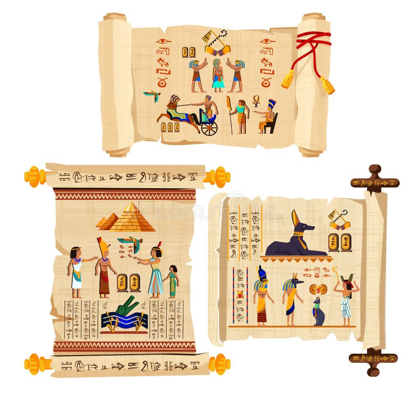 Vetor dos desenhos animados do rolo do papiro de Egito antigo