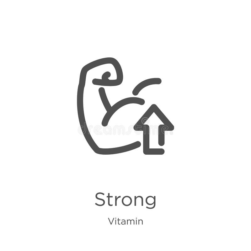 vetor forte do ícone da coleção da vitamina Linha fina ilustração forte do vetor do ícone do esboço Esboço, linha fina ícone fort