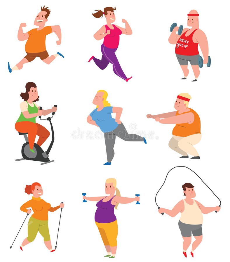 Vetor gordo do gym da aptidão dos povos ilustração do vetor Vetor gordo do gym da aptidão dos povos ilustração do vetor