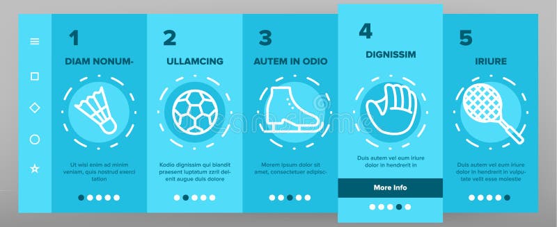 Vetor linear Onboarding do equipamento de jogos dos esportes ilustração royalty free Vetor linear Onboarding do equipamento de jogos dos esportes ilustração royalty free