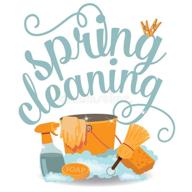Vetor liso alegre Spring Cleaning do EPS 10 do projeto