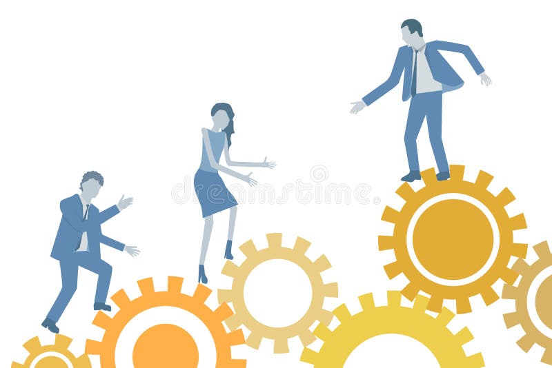 Vetor liso do projeto do negócio conceptual dos trabalhos de equipa com um líder que ajuda seus colegas ilustração stock Vetor liso do projeto do negócio conceptual dos trabalhos de equipa com um líder que ajuda seus colegas ilustração stock