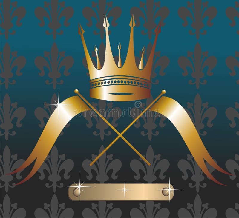 Coroa real grunge vetorial com bandeiras ilustração stock