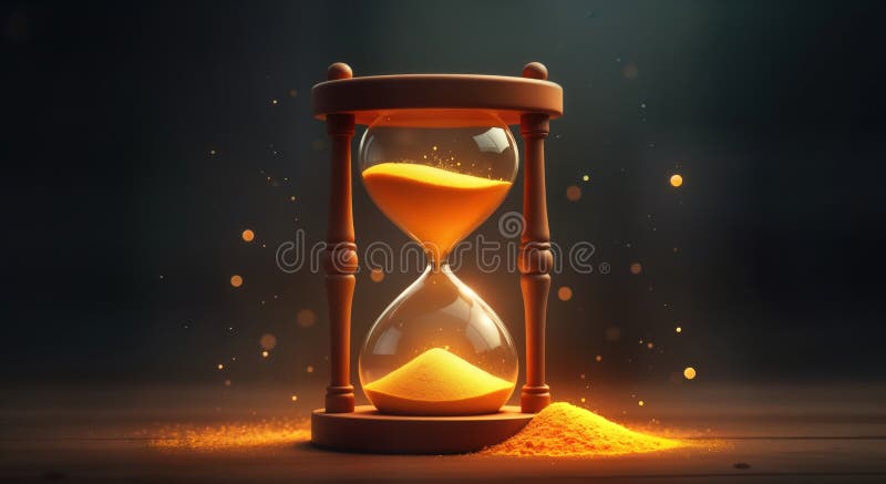 Vetri di legno con sabbia ambra. flussi di tempo verso il basso. luci d'oro e movimento. concetto temporale. arte astratta. illustrazione vettoriale