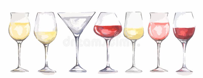 Vetri di vino dell'acquerello messi illustrazione vettoriale Vetri di vino dell'acquerello messi illustrazione vettoriale