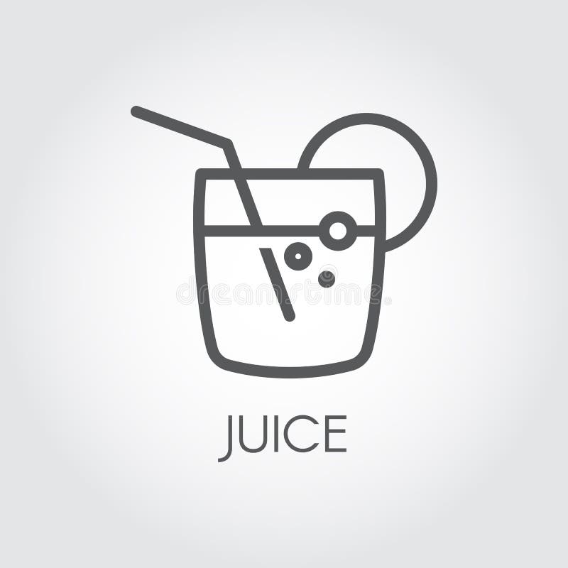 Vetro con succo, paglia e limone o fetta della calce Icona nello stile lineare Etichetta della bevanda, della limonata o del cock illustrazione di stock
