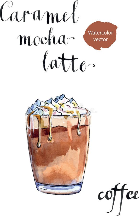 Vetro del caffè del latte del caramello con panna montata royalty illustrazione gratis