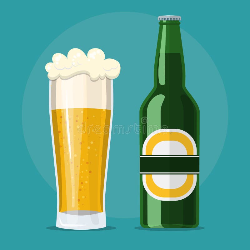 Glass of beer and bottle icon. isolated on background. vector illustration in flat style. Glass of beer and bottle icon. isolated on background. vector illustration in flat style