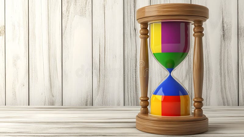 Vetro di legno con blocchi colorati su una superficie di legno bianco su uno sfondo di legno illustrazione di stock