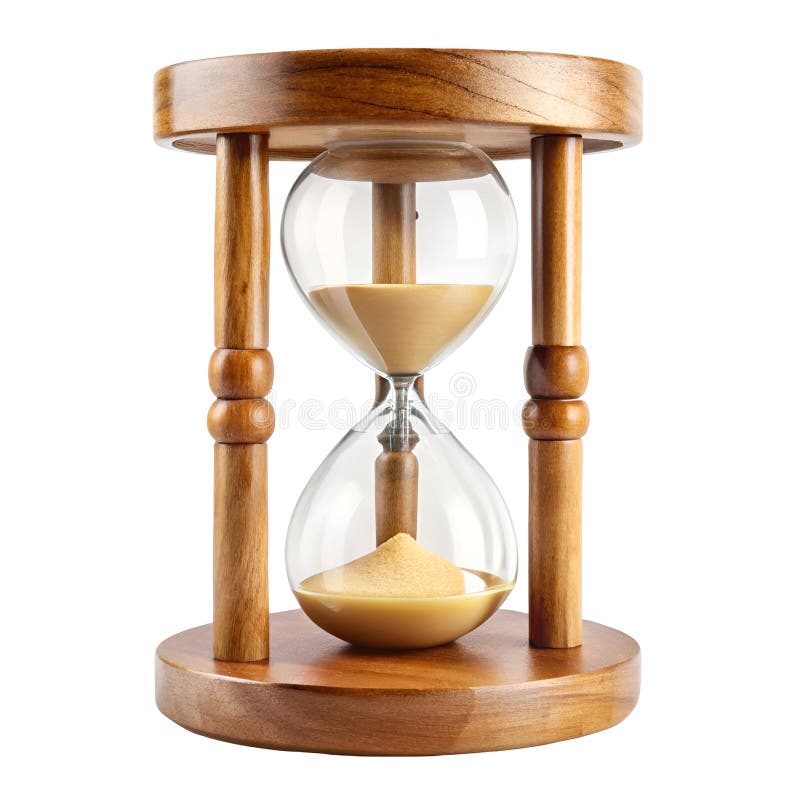 Vetro di legno con sabbia beige isolata su bianco concetto di misurazione del tempo di riferimento royalty illustrazione gratis