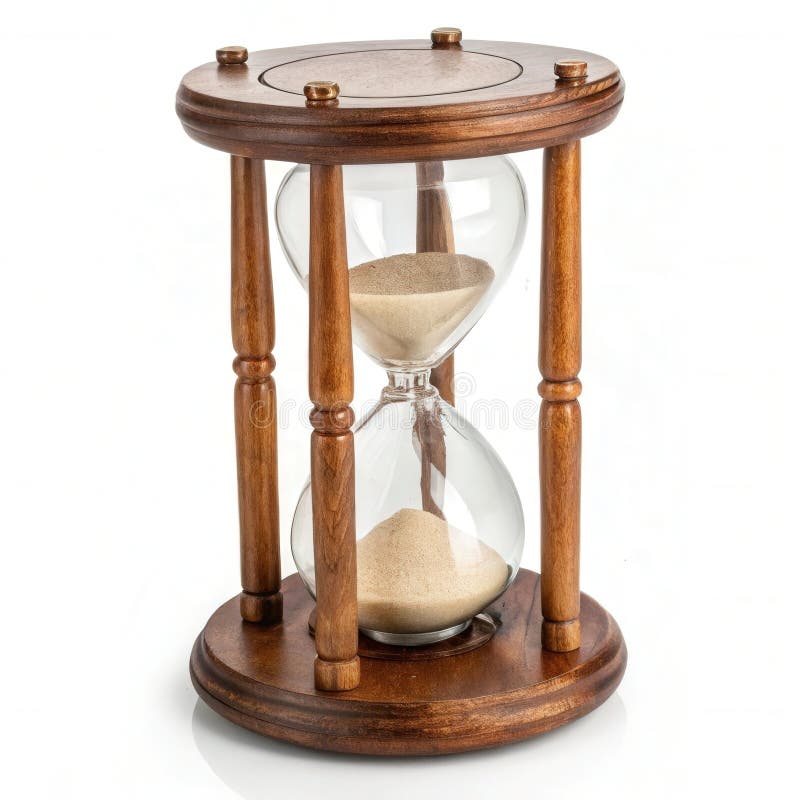 Vetro di legno elegante che indica il passaggio del tempo con la sabbia che scorre tra due bulbi illustrazione di stock
