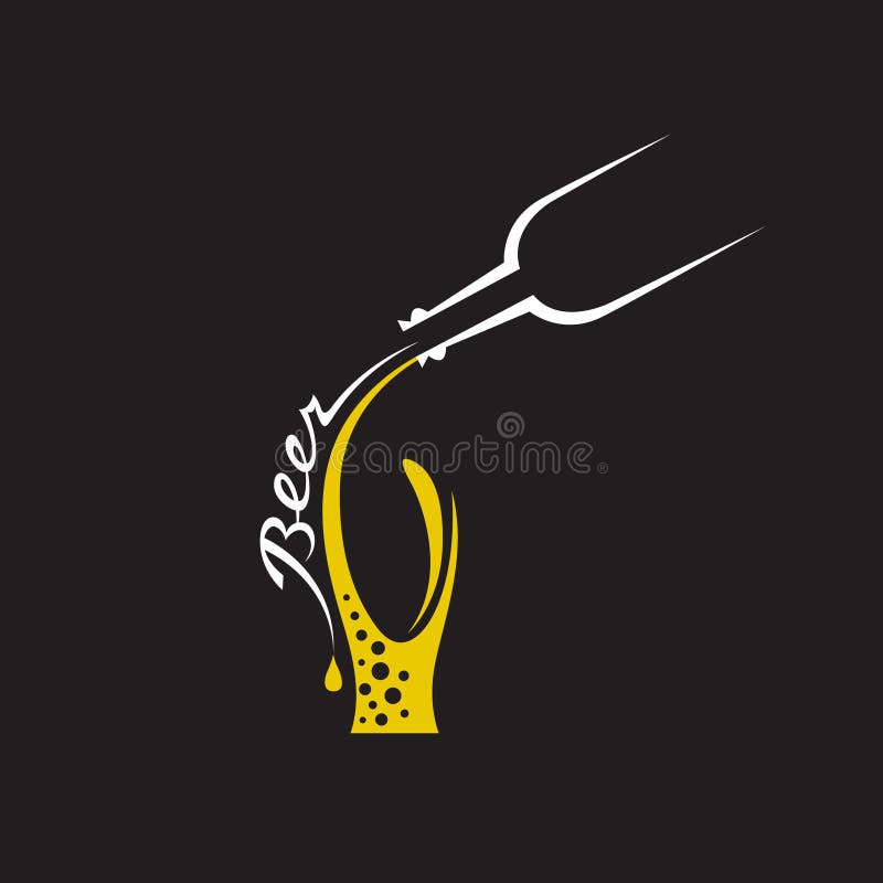 Illustration of beer glass and bottle on a black background. Illustration of beer glass and bottle on a black background