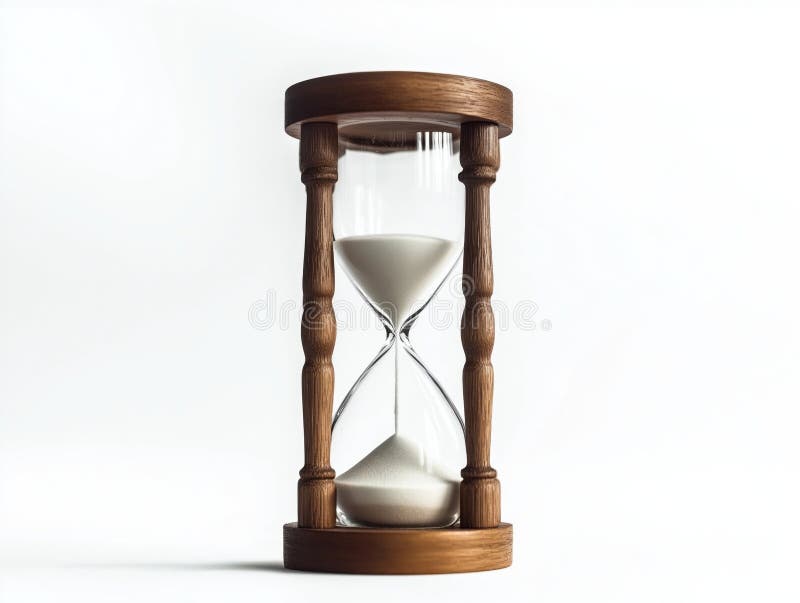 Vetro elegante in legno con sabbia fluente su fondo bianco concetto senza tempo per progettazione e decorazione royalty illustrazione gratis