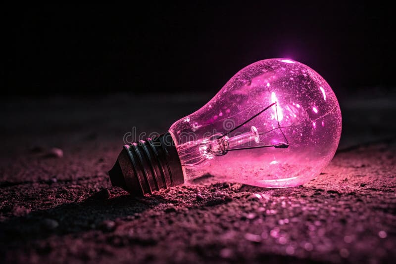 Vetro illuminato lampadina con soffiante rosa in posizione scura generato dall'aria illustrazione vettoriale