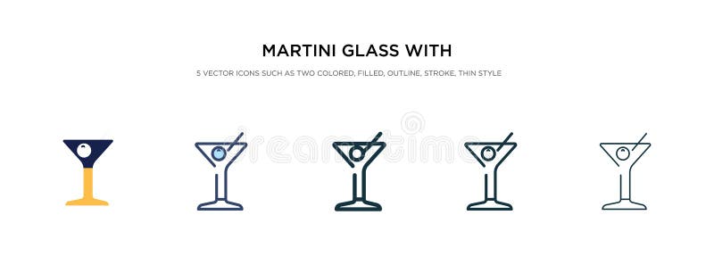Vetro Martini con icona di oliva con illustrazione vettoriale di stile diverso due vetri martini neri e colorati con icone vettor royalty illustrazione gratis Vetro Martini con icona di oliva con illustrazione vettoriale di stile diverso due vetri martini neri e colorati con icone vettor royalty illustrazione gratis
