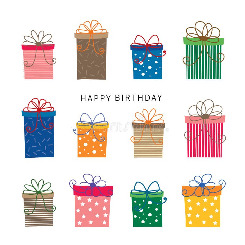 Vettore avvolto variopinto di compleanno del contenitore di regalo illustrazione di stock