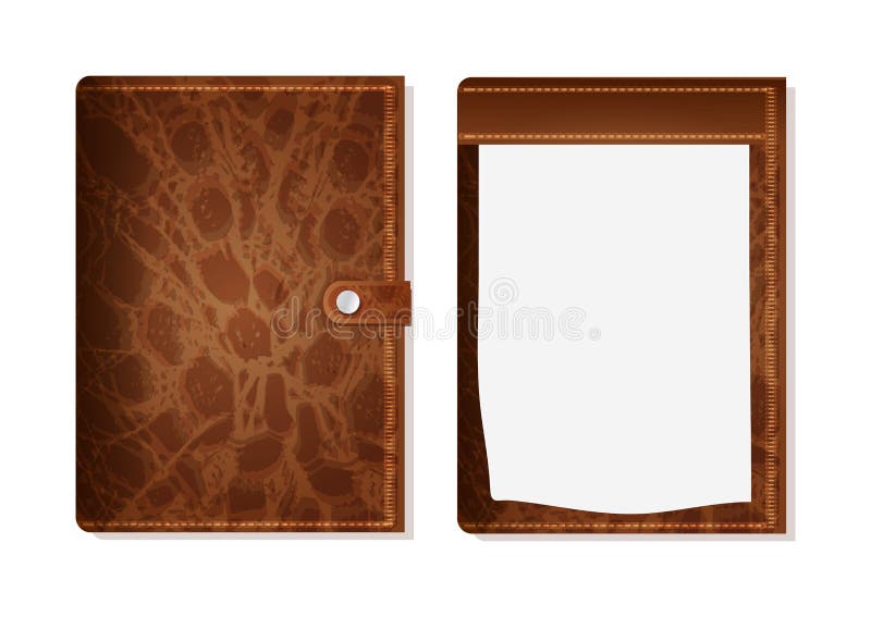 Vettore, cartella di archivio realistica e di cuoio, carte isolate su bianco illustrazione di stock Vettore, cartella di archivio realistica e di cuoio, carte isolate su bianco illustrazione di stock