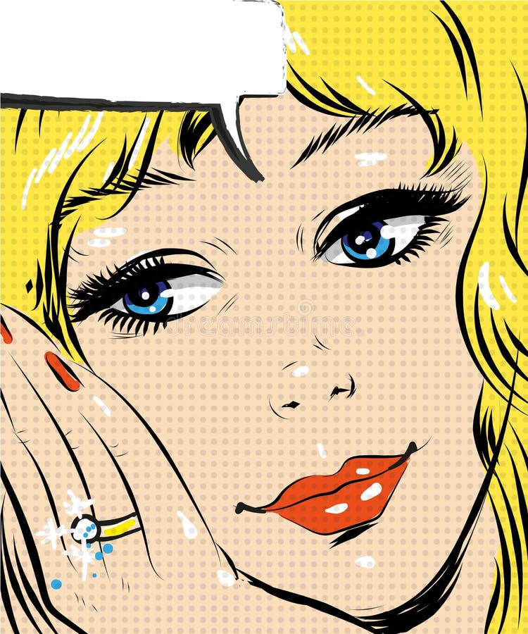 Vettore comico sorridente di stile di Art Woman di schiocco della bella bionda illustrazione vettoriale Vettore comico sorridente di stile di Art Woman di schiocco della bella bionda illustrazione vettoriale