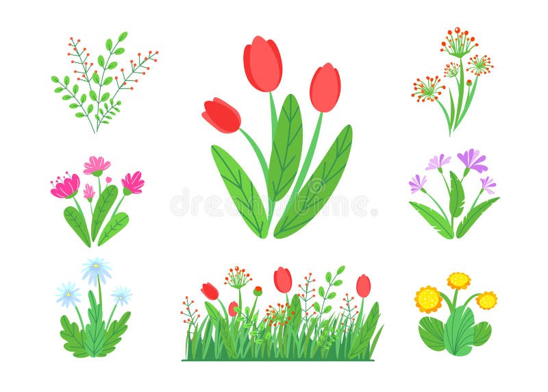 Vettore dei fiori del giardino della primavera con il confine di fioritura dell'erba Illustrazione semplice del mazzo della piant royalty illustrazione gratis Vettore dei fiori del giardino della primavera con il confine di fioritura dell'erba Illustrazione semplice del mazzo della piant royalty illustrazione gratis
