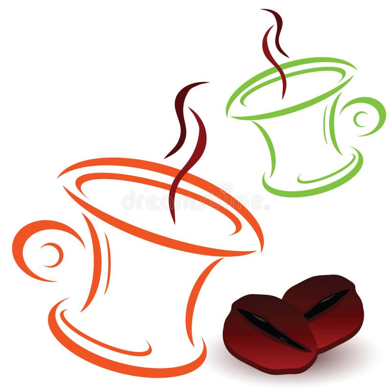 Vettore del chicco e delle tazze di caffè illustrazione vettoriale Vettore del chicco e delle tazze di caffè illustrazione vettoriale