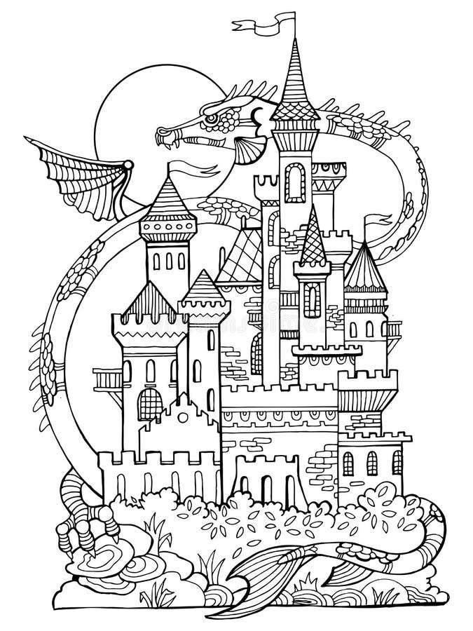 Libro Da Colorare Per Adulti E Bambini Con Un Bellissimo Castello O Palazzo  Castello Con Torri E Bandiere Una Storia Magica Per La Creatività E La  Colorazione Una Serie Di Libri Da