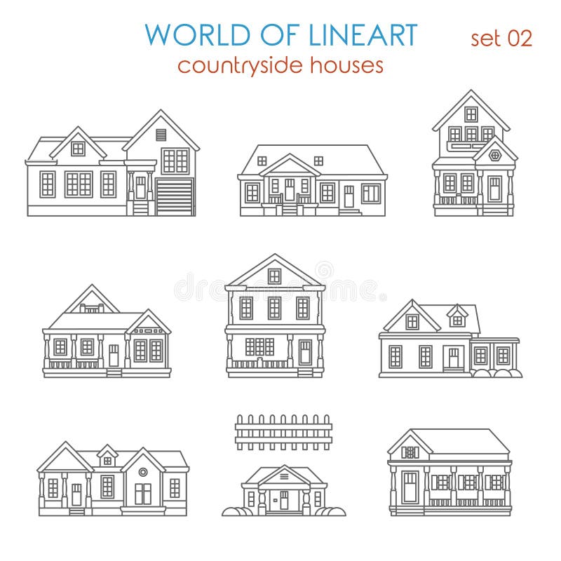Architecture countryside house townhouse graphical lineart hipster set. World of line art collection. Architecture countryside house townhouse graphical lineart hipster set. World of line art collection.