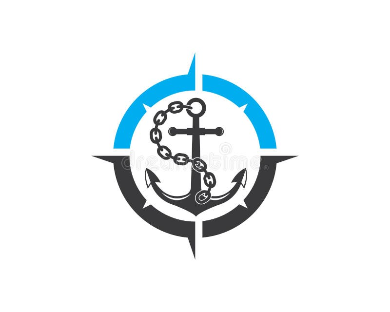Vettore del modello di progettazione della bussola di logo dell'icona dell'ancora illustrazione vettoriale