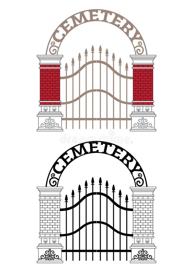 Cemetery Gate vector in colour and outline. Cemetery Gate vector in colour and outline