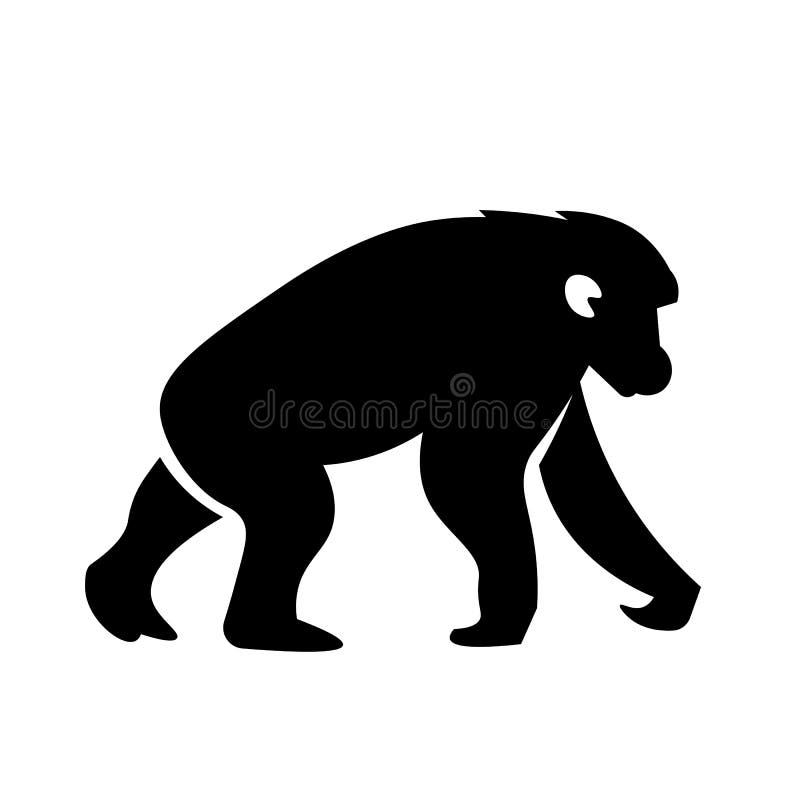 Vettore dell'icona dello scimpanzè. Questa immagine di vettore mostra uno scimpanzè africano diritto nella progettazione dell'icona di glifo È isolata su un fondo bianco