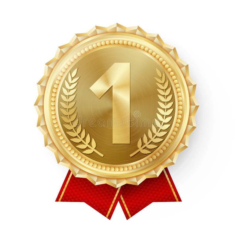 Vettore della medaglia d'oro Primo distintivo dorato del posto Premio dorato di sfida del gioco di sport Nastro rosso Isolato Oli royalty illustrazione gratis Vettore della medaglia d'oro Primo distintivo dorato del posto Premio dorato di sfida del gioco di sport Nastro rosso Isolato Oli royalty illustrazione gratis