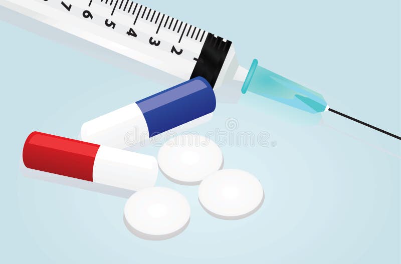 Medicines with injection, vector illustration. Medicines with injection, vector illustration