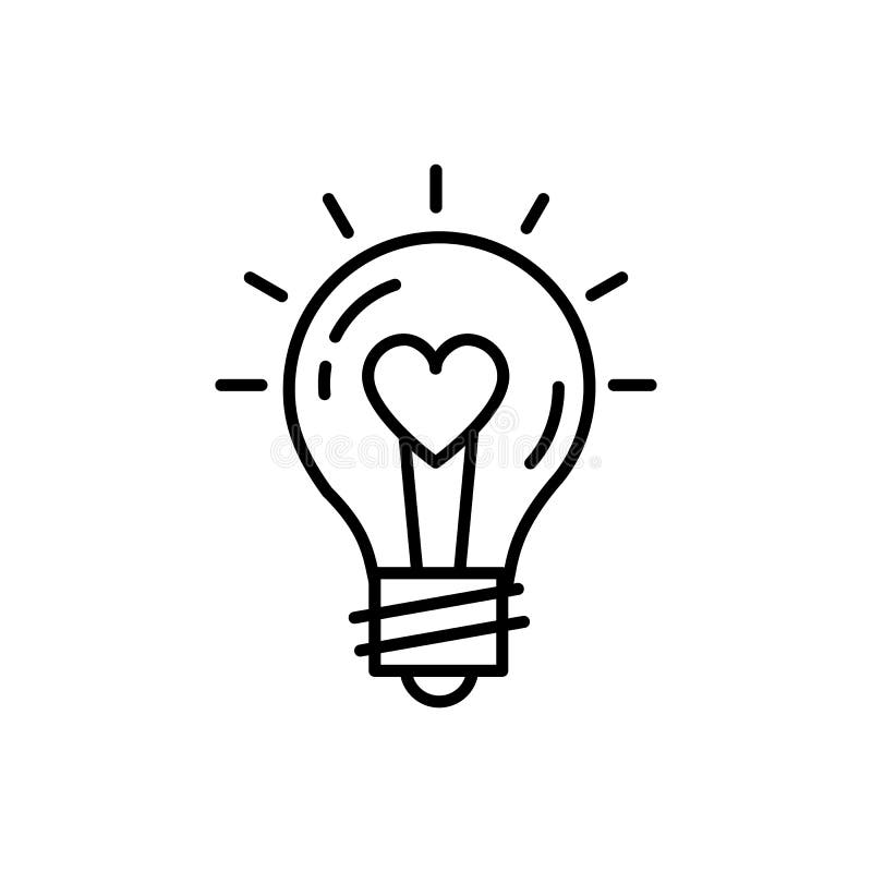 Vettore di sensibilità dell'icona di amore di idea della lampadina Linea sottile progettazione di arte, illustrazione di vettore