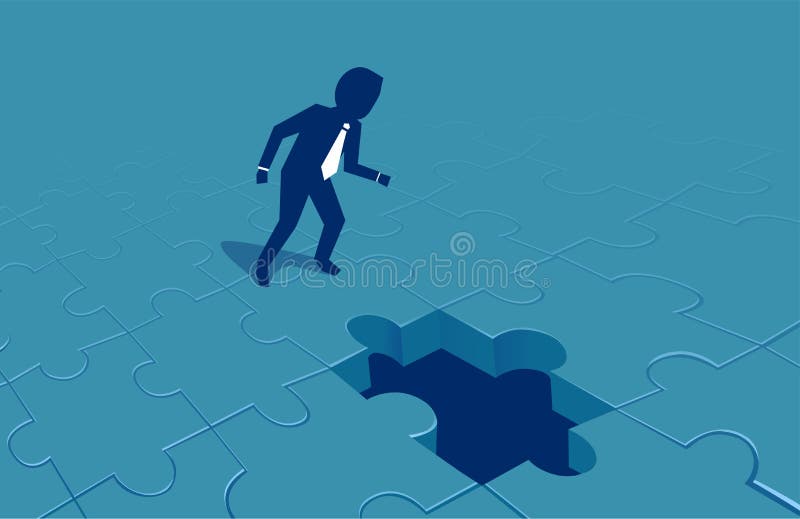 Vettore di un uomo d'affari che esamina un puzzle mancante illustrazione vettoriale Vettore di un uomo d'affari che esamina un puzzle mancante illustrazione vettoriale