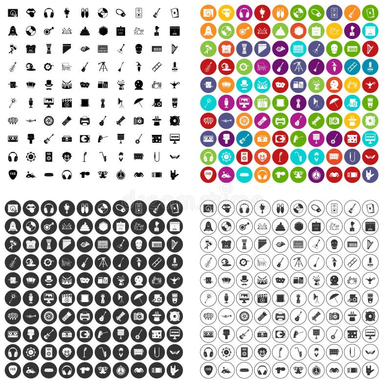 100 vettore fissato dello show business icone variabile illustrazione vettoriale