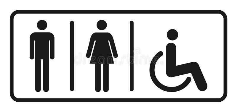 Vettore maschio e femminile dell'icona della toilette, segno piano riempito, pittogramma solido isolato Simbolo del WC, illustraz illustrazione vettoriale