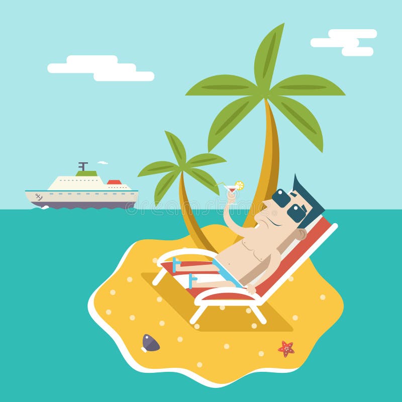 Vettore piano moderno di progettazione dell'oceano dell'isola del mare di vacanza di viaggio di estate del carattere di Man del f royalty illustrazione gratis Vettore piano moderno di progettazione dell'oceano dell'isola del mare di vacanza di viaggio di estate del carattere di Man del f royalty illustrazione gratis