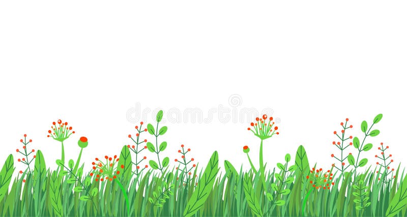 Vettore senza cuciture del confine dell'erba della primavera Elemento floreale della pianta della natura di primavera dei wildflo illustrazione vettoriale Vettore senza cuciture del confine dell'erba della primavera Elemento floreale della pianta della natura di primavera dei wildflo illustrazione vettoriale