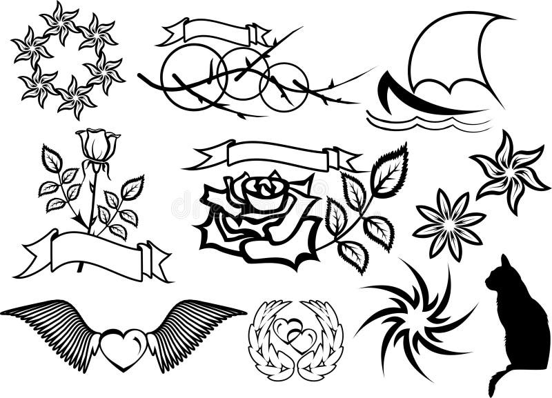 Vettore stabilito del tatuaggio royalty illustrazione gratis Vettore stabilito del tatuaggio royalty illustrazione gratis